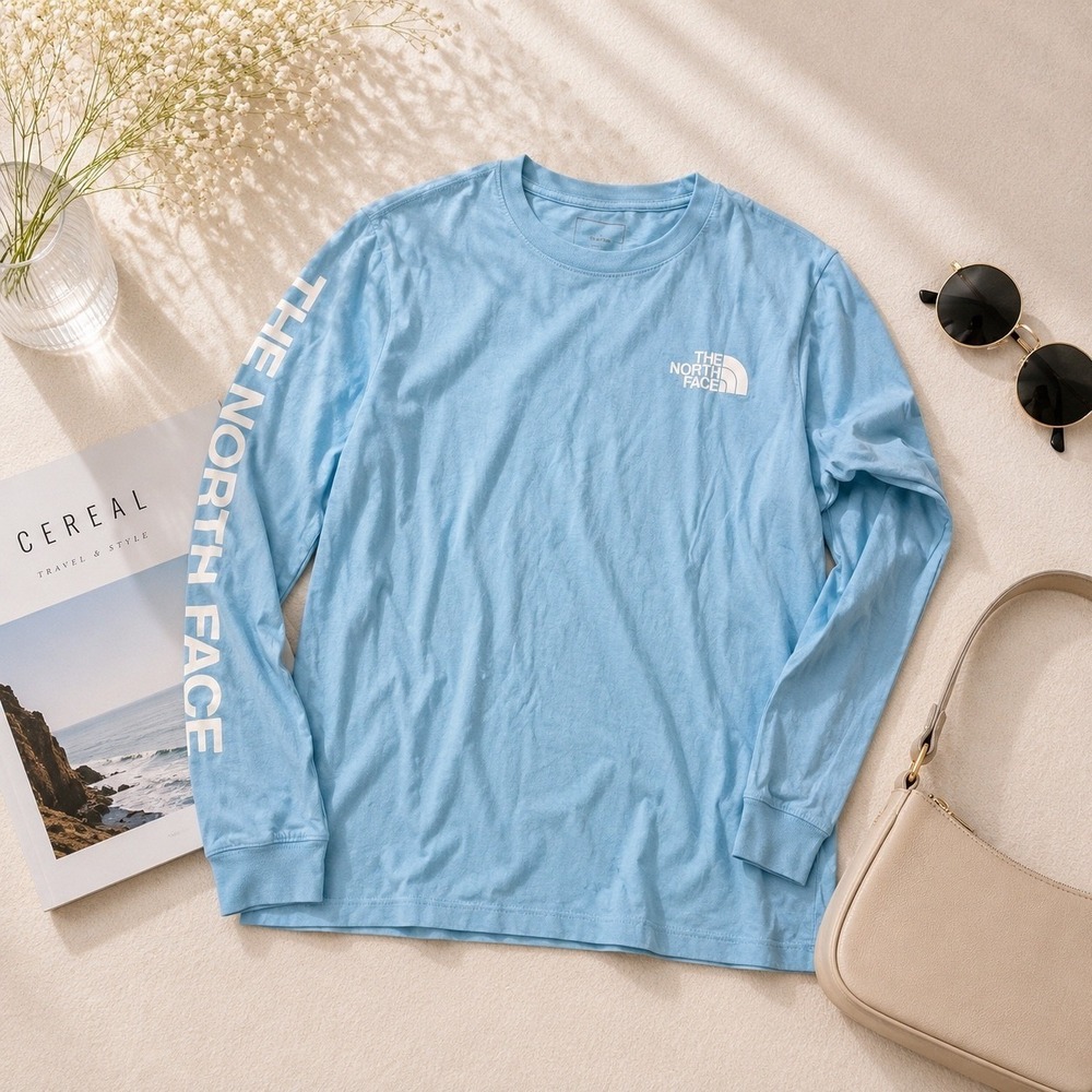 The North Face Womens Light Blue Long Sleeve Graphic Logo T-Shirt Size S